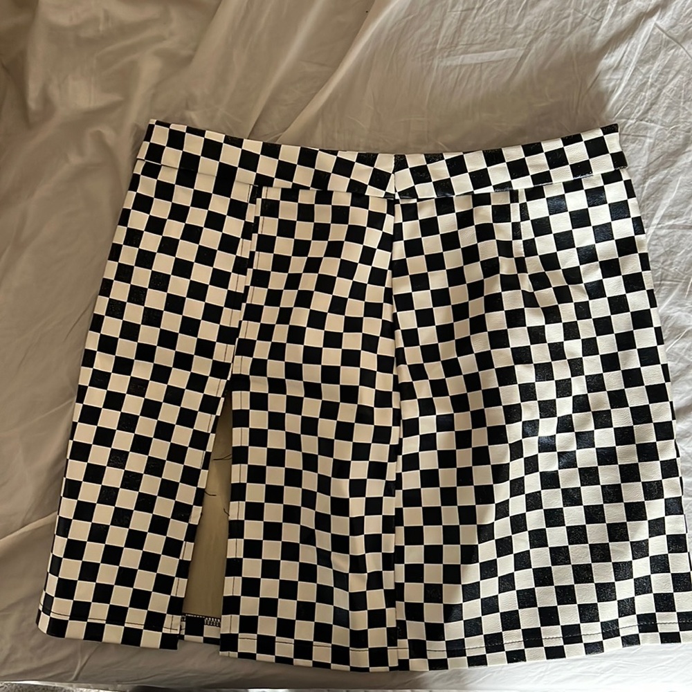 Retro Checkerboard Leather Mini Skirt